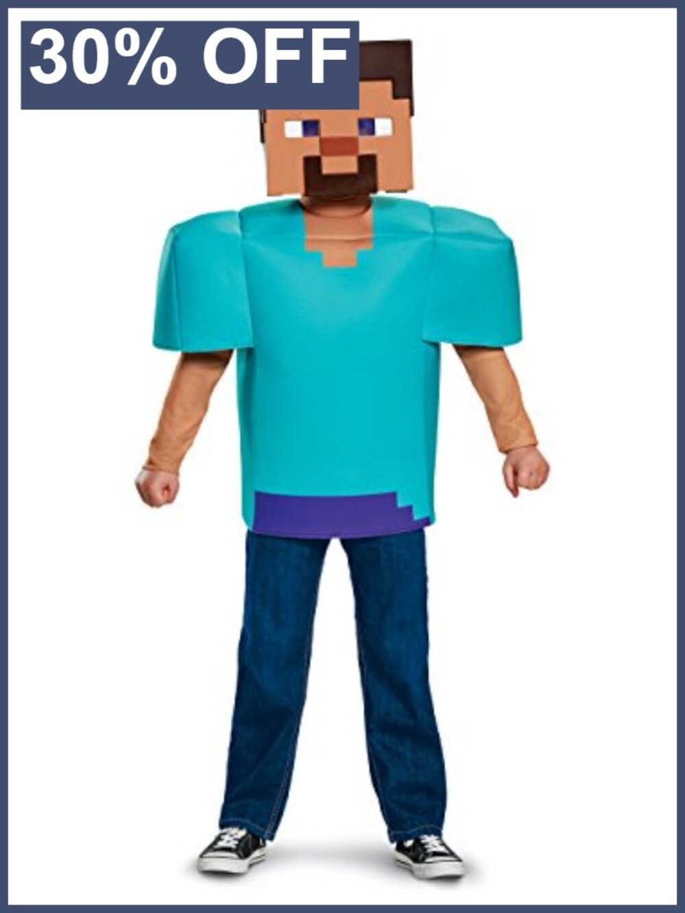 Minecraft Steve Classic Costume Boys Tunic and 3D Cube Mask Set